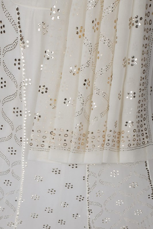 Ada Hand Embroidered White Pure Georgette Lucknowi Chikankari Lehenga Set with Muqaish Work A602582