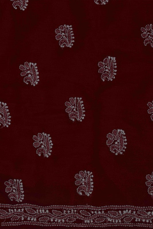 Ada Hand Embroidered Maroon Georgette Lucknowi Chikan Unstitched Kurta Piece with Gota patti Work A175139
