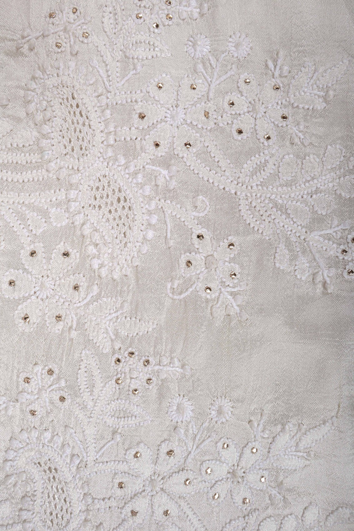 Ada Hand Embroidered White Chanderi Lucknowi Chikankari Dupatta With Muqaish Work 01A124736