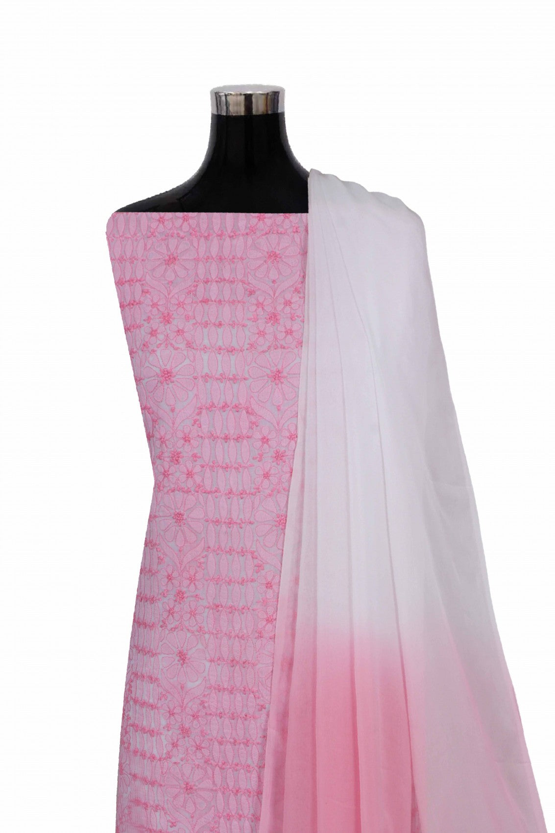 Ada Hand Embroidered White Cotton Lucknowi Chikankari Unstitched Suit Piece 01A271109