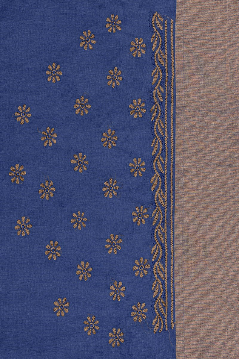 Ada Hand Embroidered Royal Blue Kota Chikan Unstitched Kurta Piece- A599630