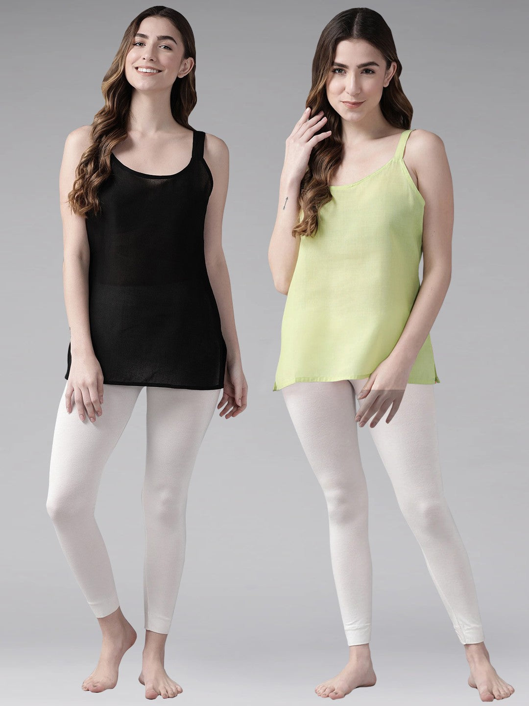 Ada Black and Light Green Cotton Short Slips Combo of 2 A111160.