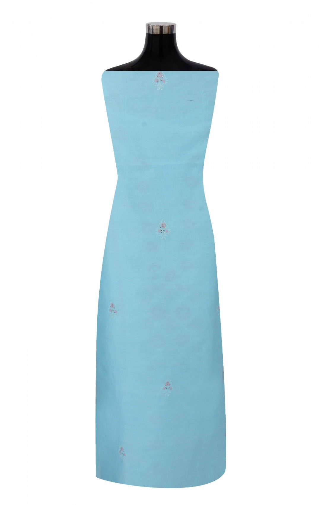 Ada Hand Embroidered Sky Blue Chanderi Lucknowi Chikankari Unstitched Suit Piece With Muqaish Work 01A195541