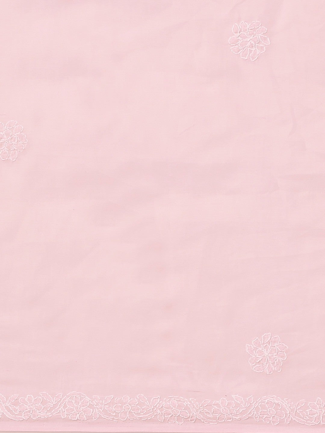 Ada Hand Embroidered Pink Cotton Lucknow Chikan Saree With Blouse- A311151