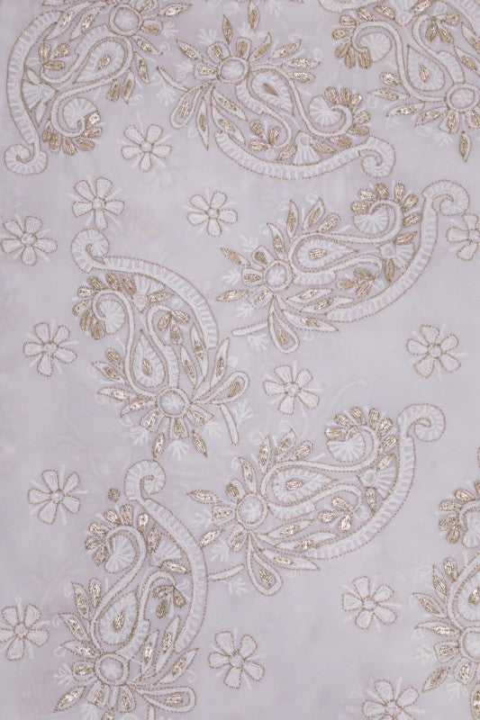 Ada Hand Embroidered White Georgette Lucknowi Chikankari Saree /Blouse with Gota Patti Work A42302
