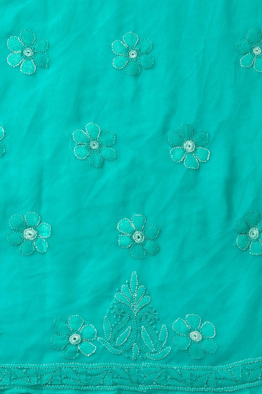 Ada Hand Embroidered Teal Green Georgette Chikan Unstitched Kurta Piece A611842