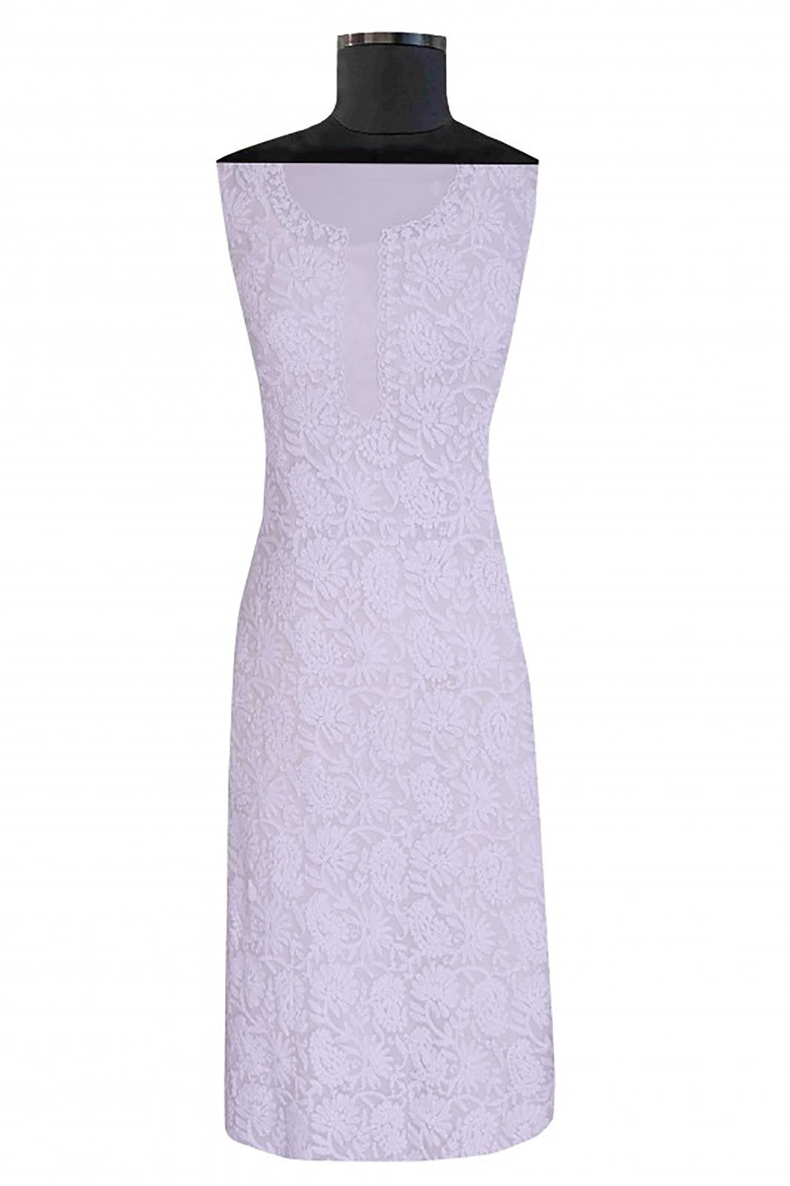 Ada Hand Embroidered White Net Lucknowi Chikankari Unstitched Kurta Dupatta A119279