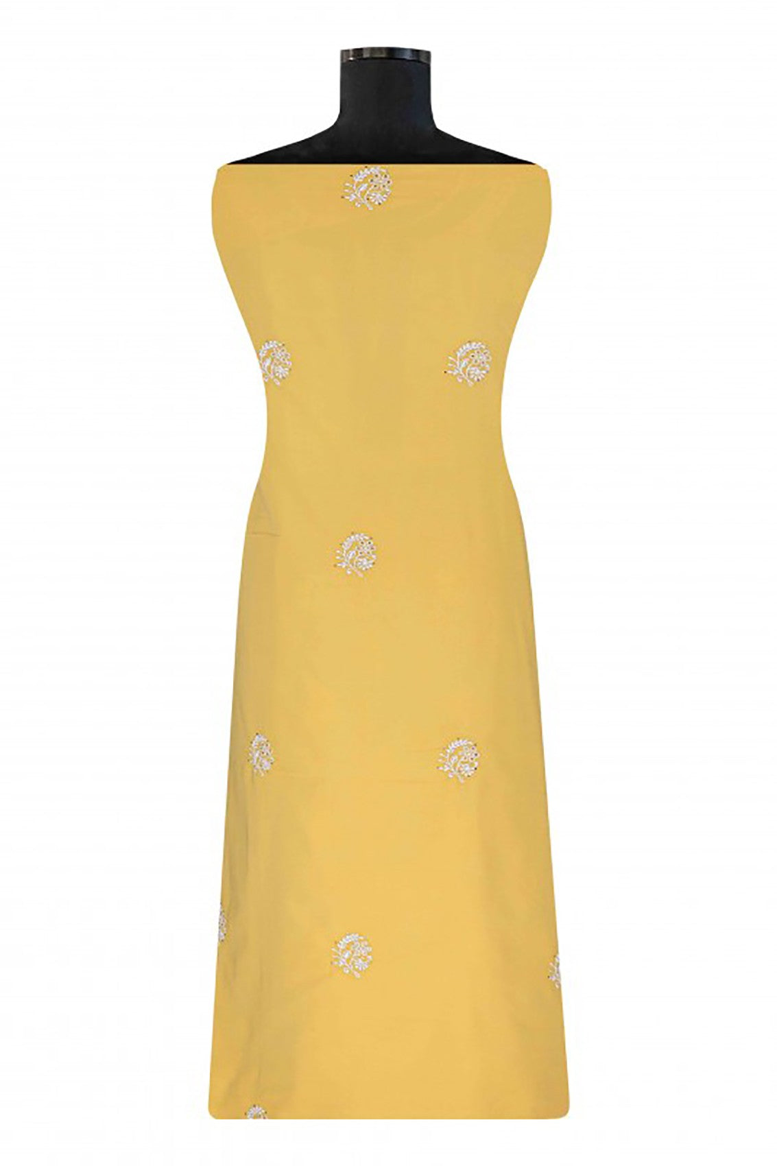 Ada Hand Embroidered Yellow Cotton Lucknowi Chikankari Unstitched Suit Piece With Muqaish Work A577384