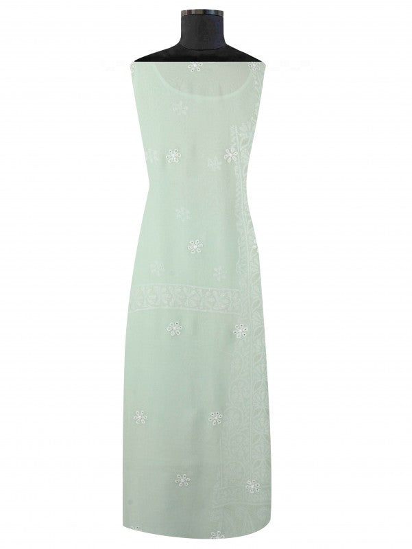Ada Hand Embroidered Pista Green Pure Georgette Lucknowi Chikan Unstitched Kurta Piece with Muqaish Work A576710