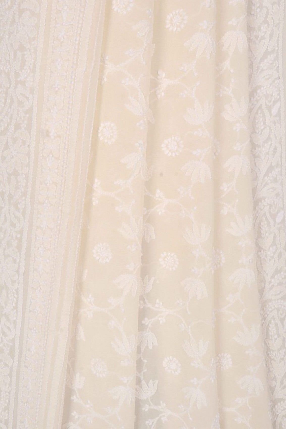 Ada Hand Embroidered Off White Pure Georgette Lucknowi Chikankari Dupatta A601210