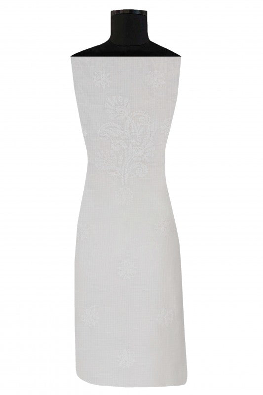 Ada Hand Embroidered White Kota Lucknowi Chikan Unstitched Kurta Piece- A623132