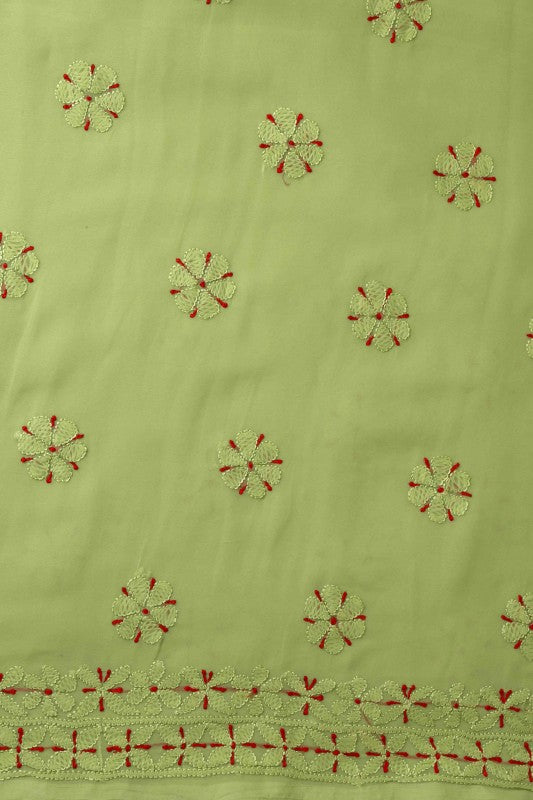 Ada Hand Embroidered Olive Green Georgette Lucknowi Chikan Unstitched Suit Piece A505747