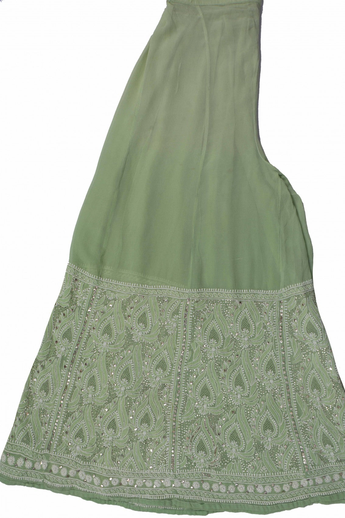 Ada Hand Embroidered Tea Green Pure Georgette Lucknowi Chikankari Semi-Stitched Suit Set With Muqaish Work A77998
