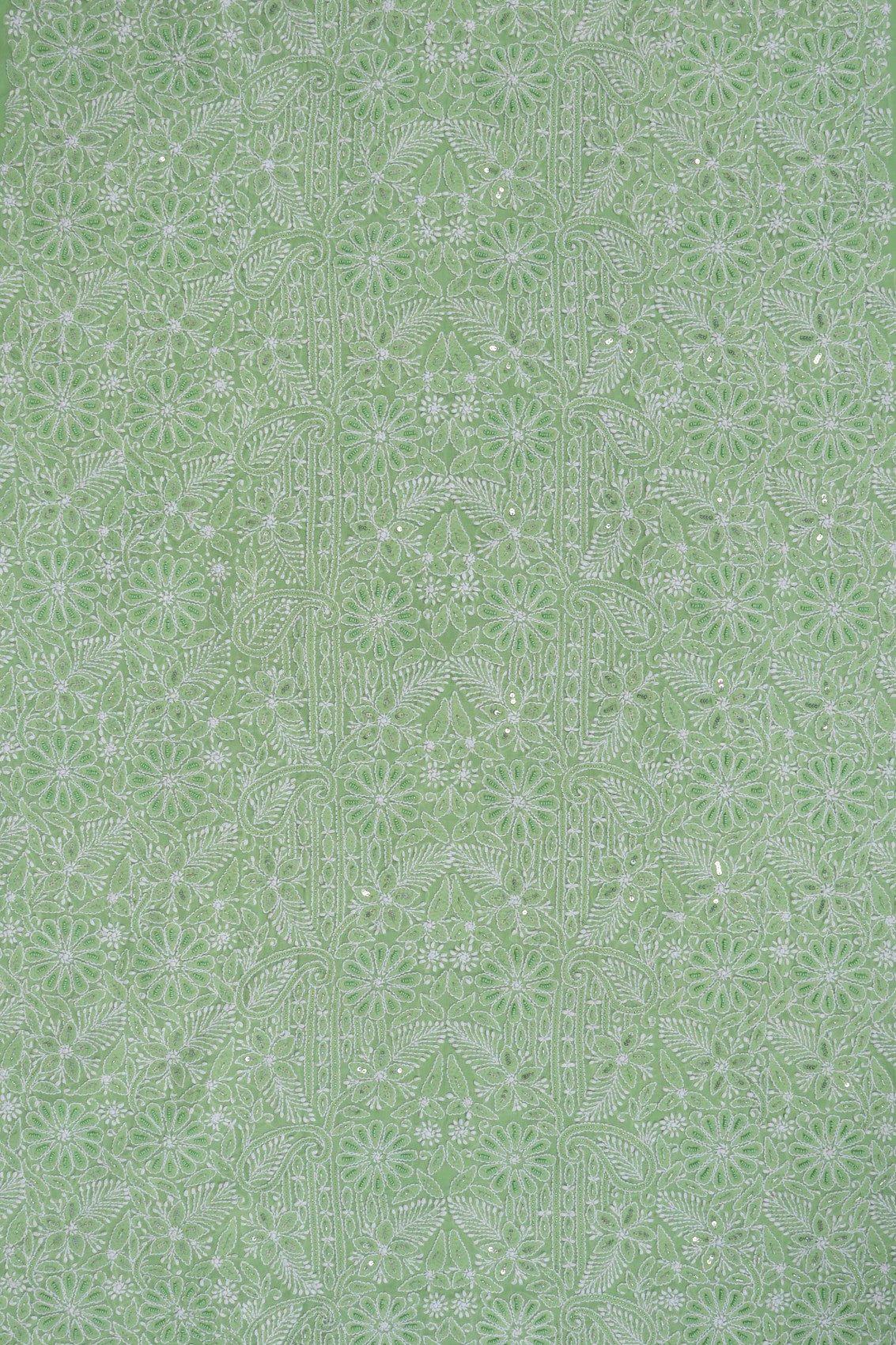 Ada Hand Embroidered Green Cotton Lucknowi Chikankari Unstitched Suit Piece With Pearl Work A620498