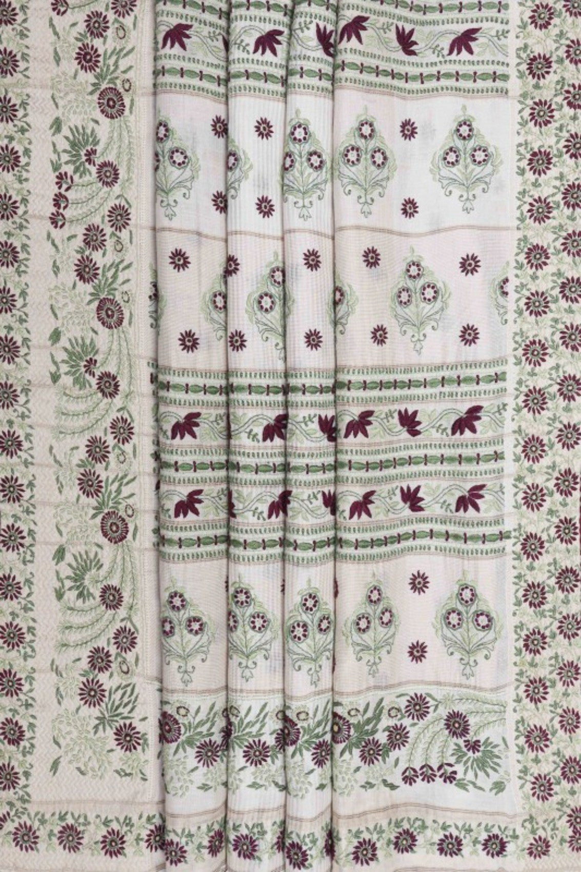 Ada Hand Embroidered Cream Chanderi Lucknowi Chikankari Saree With Blouse A91757