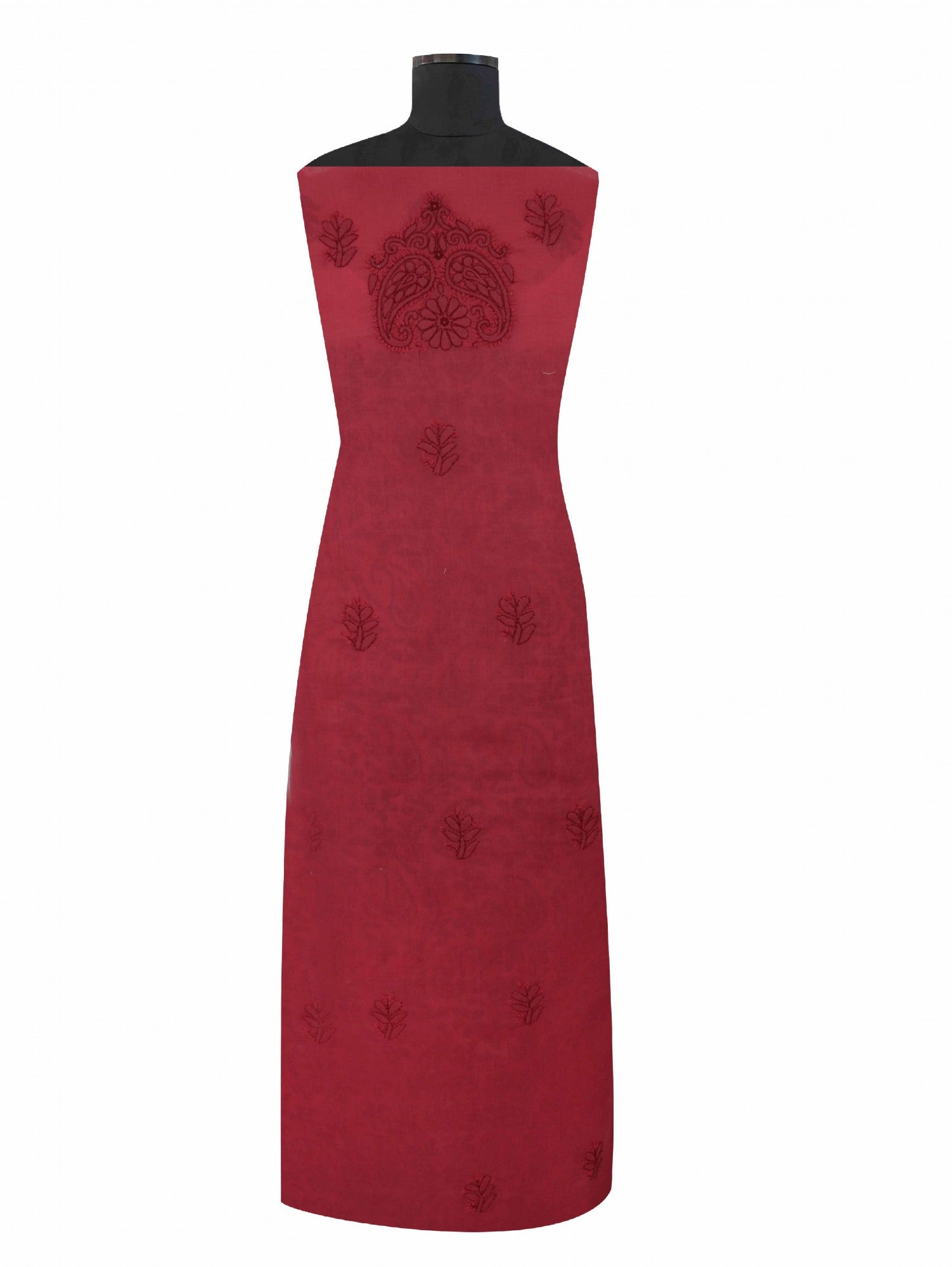 Ada Hand Embroidered Maroon Cotton Lucknowi Chikankari Unstitched Suit Piece 01A177890