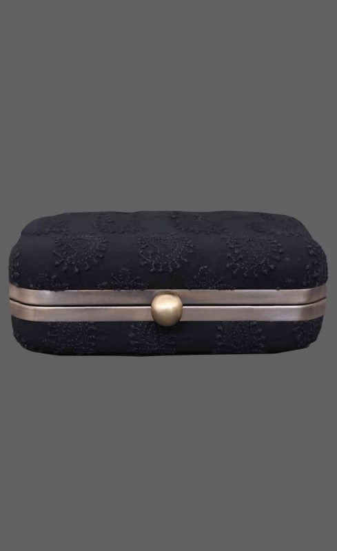 Ada Hand Embroidered Black Pure Georgette Lucknow Chikankari Clutch A548979