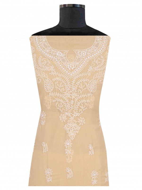 Ada Hand Embroidered Fawn Georgette Lucknowi Chikan Unstitched Suit Piece A615225