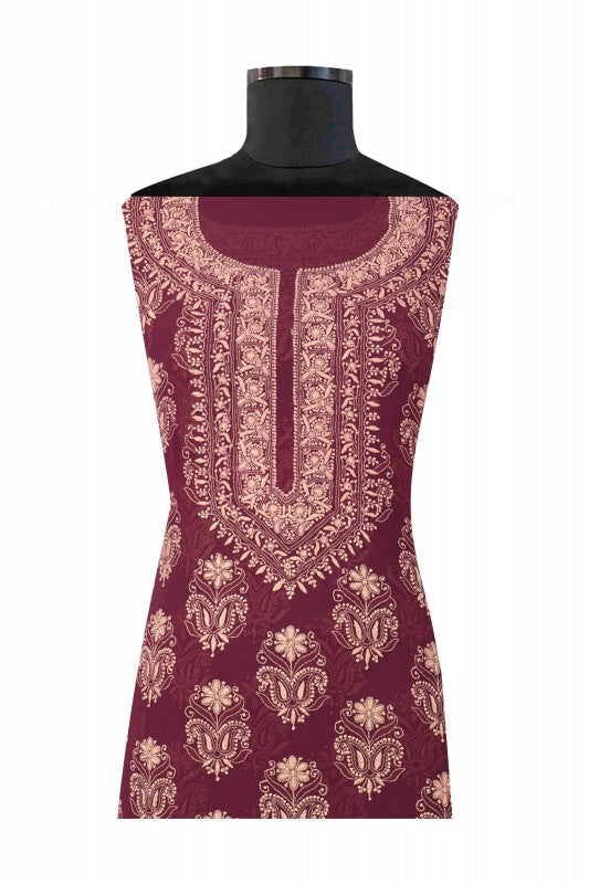 Ada Hand Embroidered Wine Pure Georgette Lucknowi Chikan Unstitched Suit Piece A59261