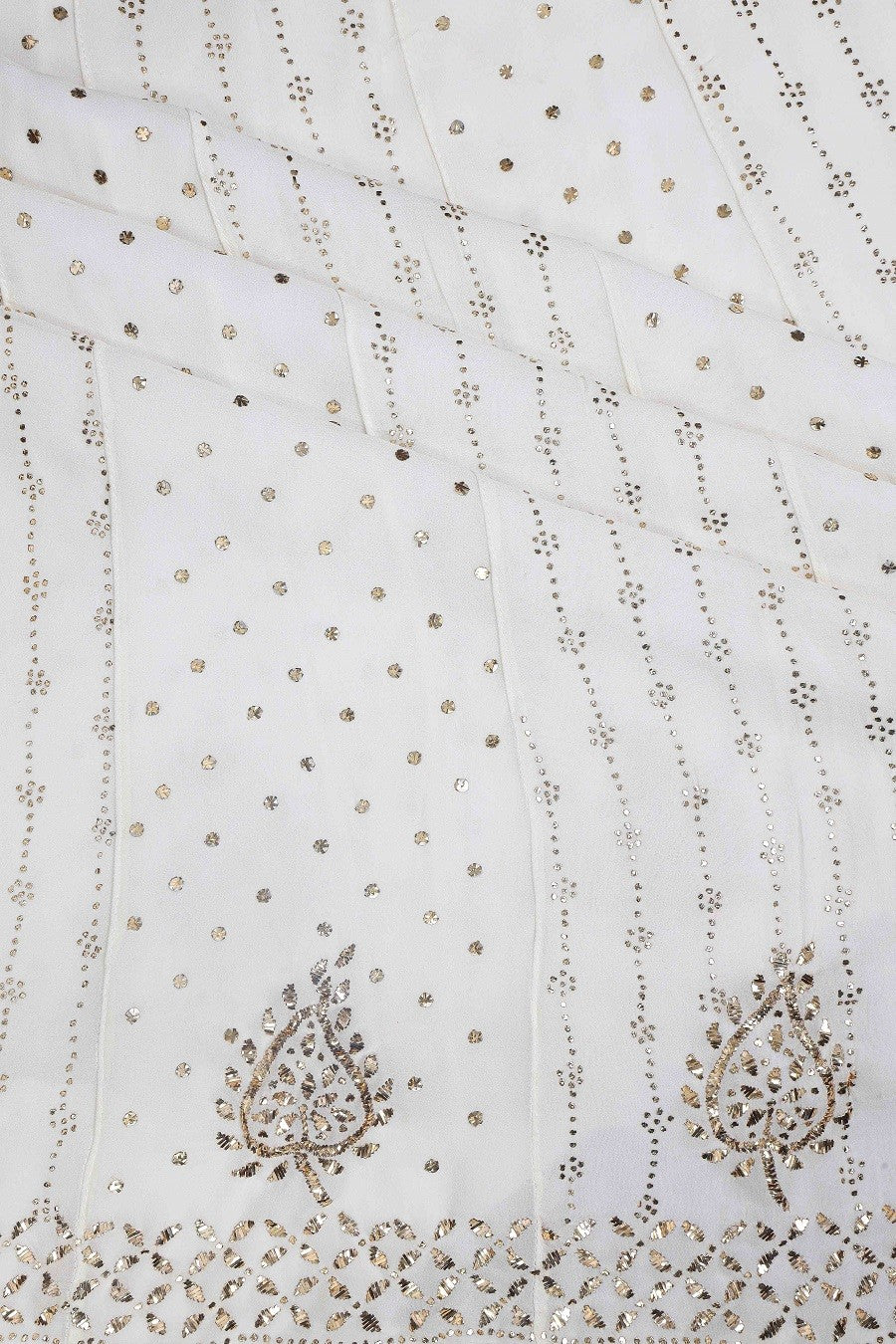 Ada Hand Embroidered White Pure Georgette Semi Stitched Anarkali Kurta Dupatta Set with Muqaish Work A602581