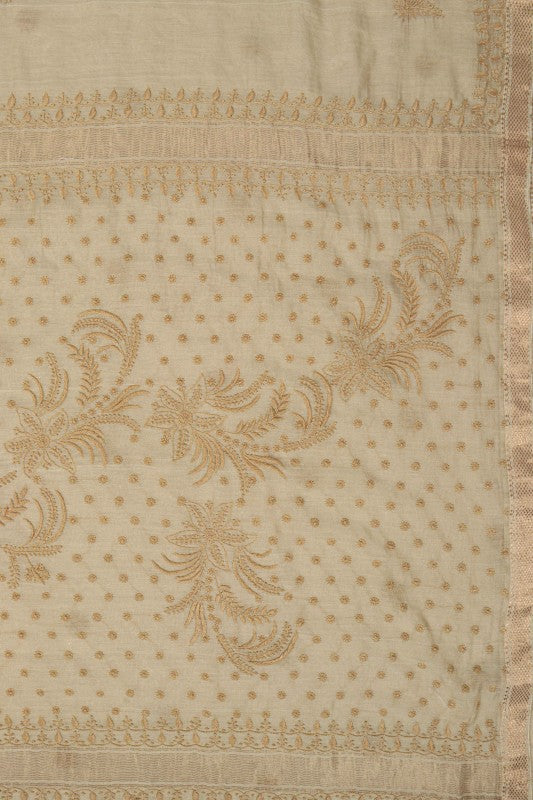 Ada Hand Embroidered Light Olive Green Tissue Lucknowi Chikankari Saree With Blouse A615158