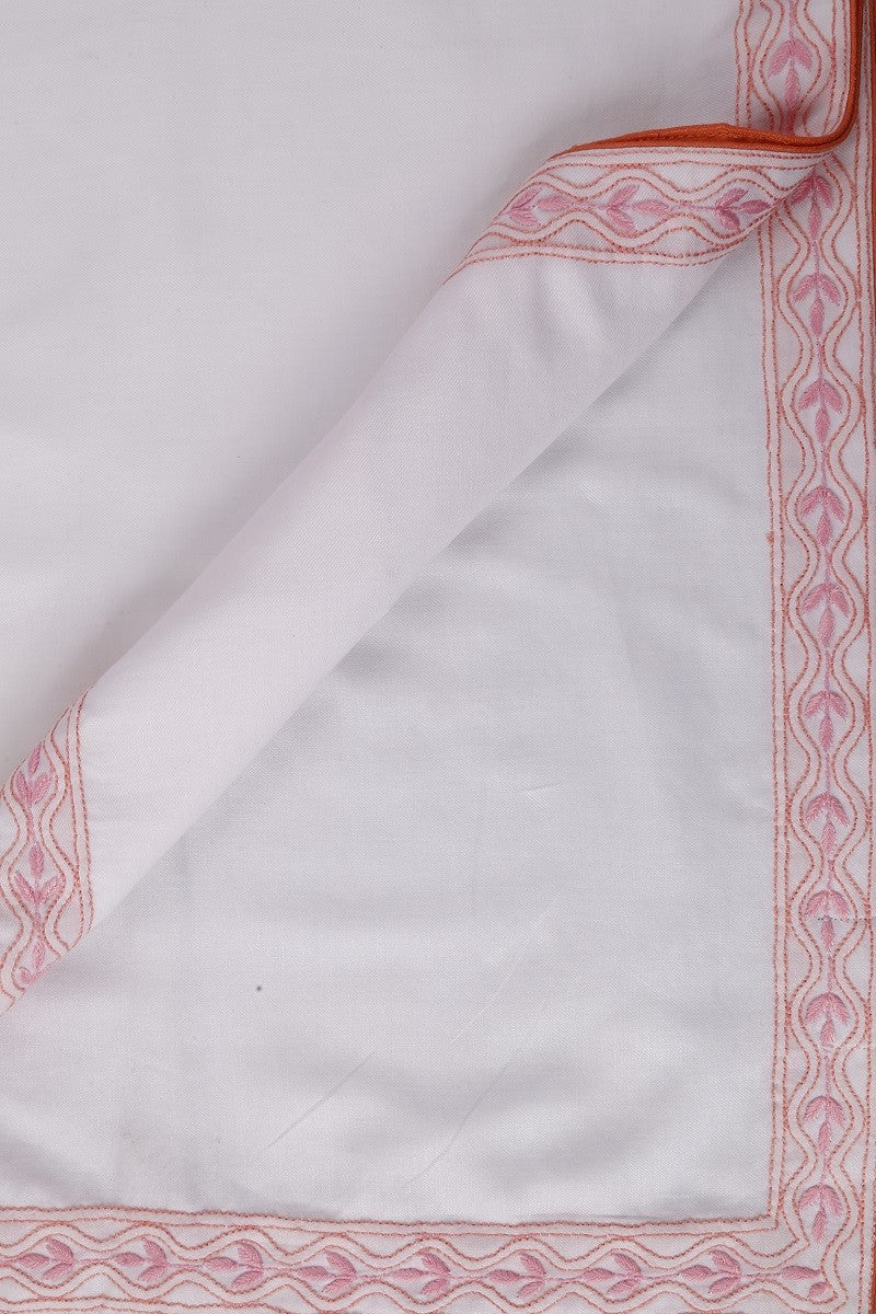 Ada Hand Embroidered White Cotton Lucknowi Chikankari Table Cover A170189