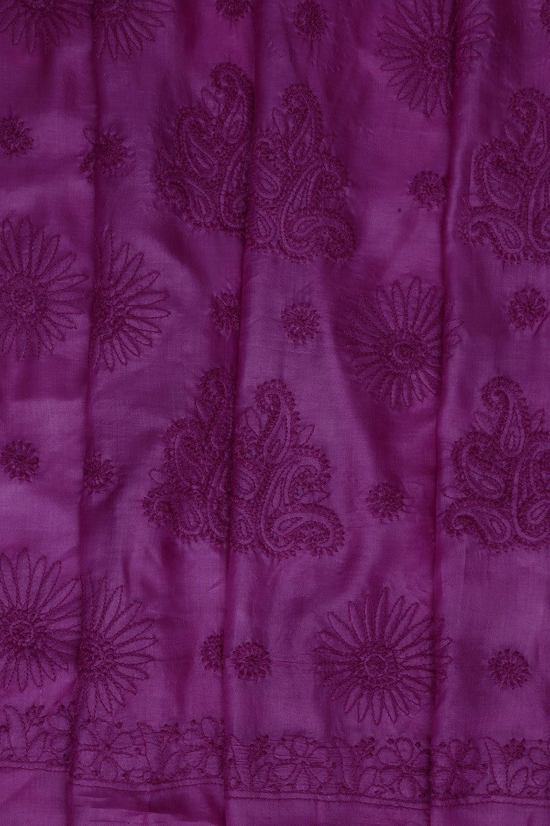 Ada Hand Embroidered Magenta Tusser Silk Lucknowi Chikankari Saree With Blouse- A525189