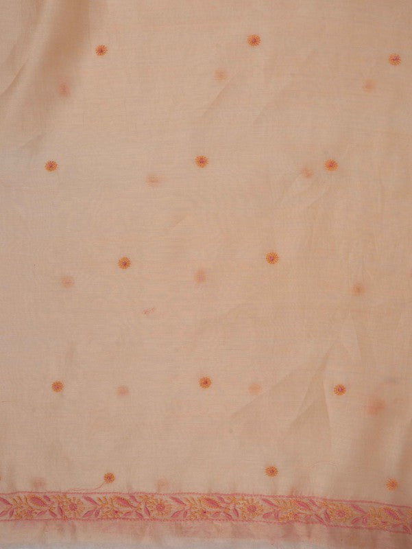 Ada Hand Embroidered Peach Chanderi Lucknowi Chikankari Unstitched Kurta Dupatta Set A622156