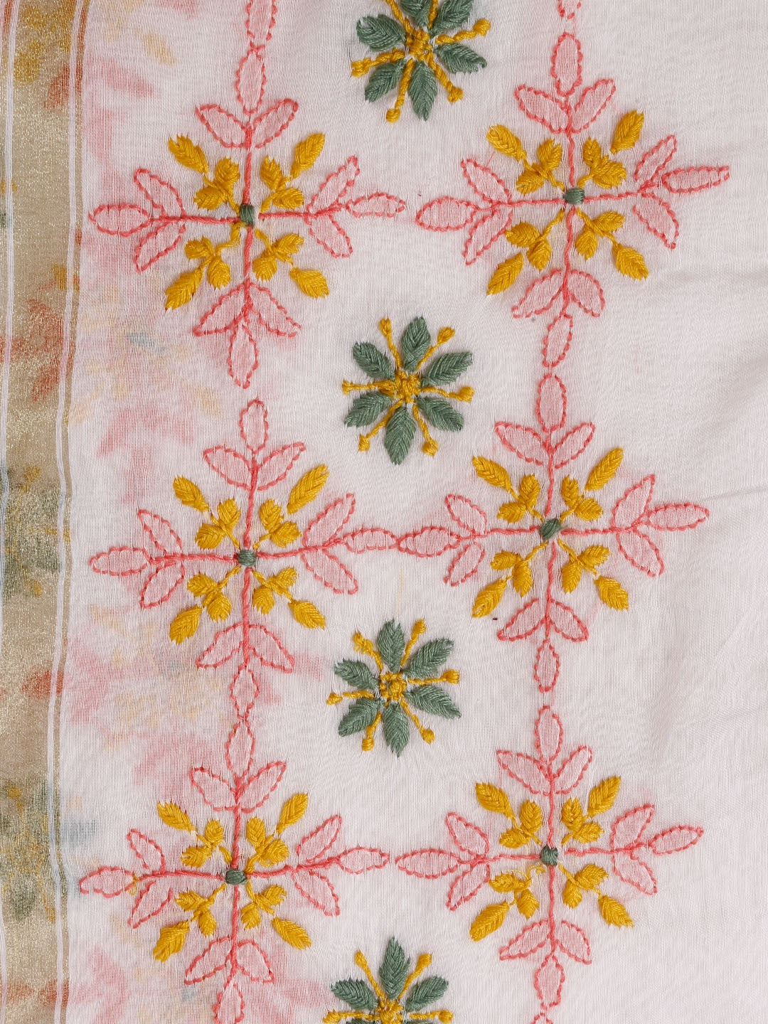 Ada Hand Embroidered White Chanderi Lucknowi Chikankari Dupatta A470788