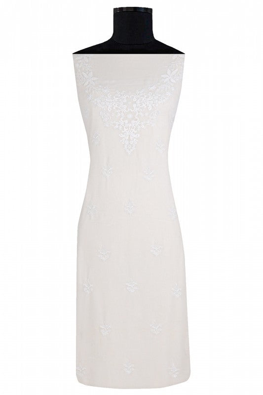 Ada Hand Embroidered White Pure Georgette Lucknowi Chikankari Unstitched Kurta Piece A101999
