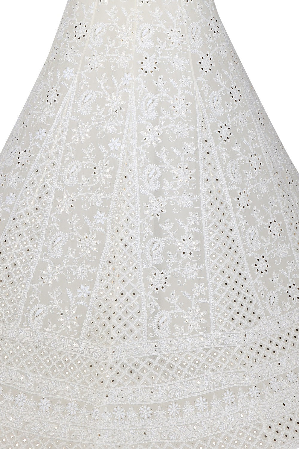 Ada Hand Embroidered White Pure Georgette Lucknowi Chikankari Lehenga Set with Muqaish Work A454707