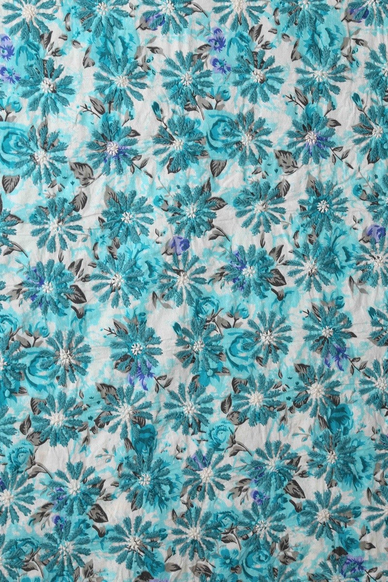 Ada Hand Embroidered Sea Green/Cream Cotton Lucknowi Chikan Unstitched Suit Piece-A478841