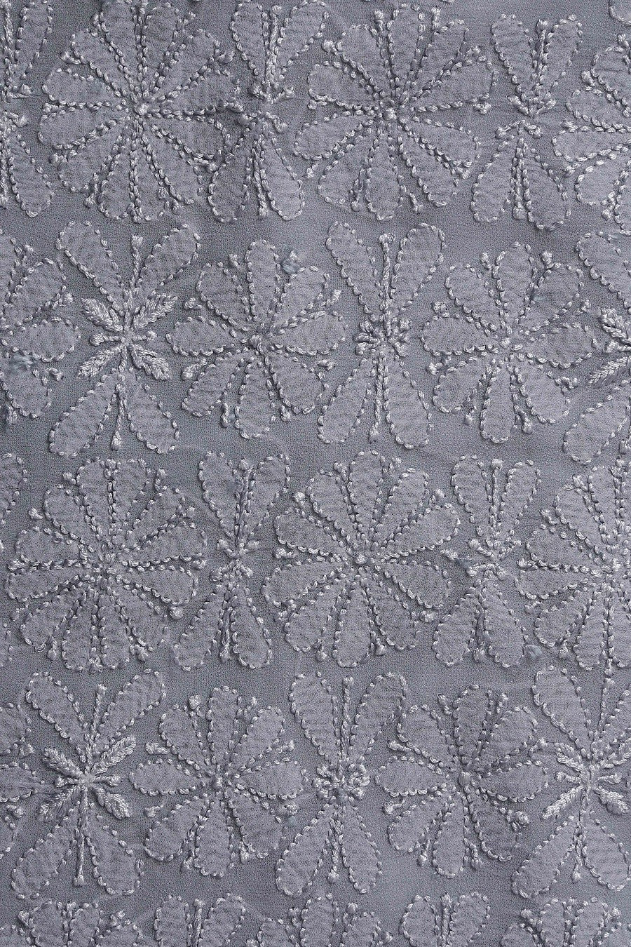 Ada Hand Embroidered Grey Georgette Lucknowi Chikan Unstitched Kurta Dupatta Set - A609336