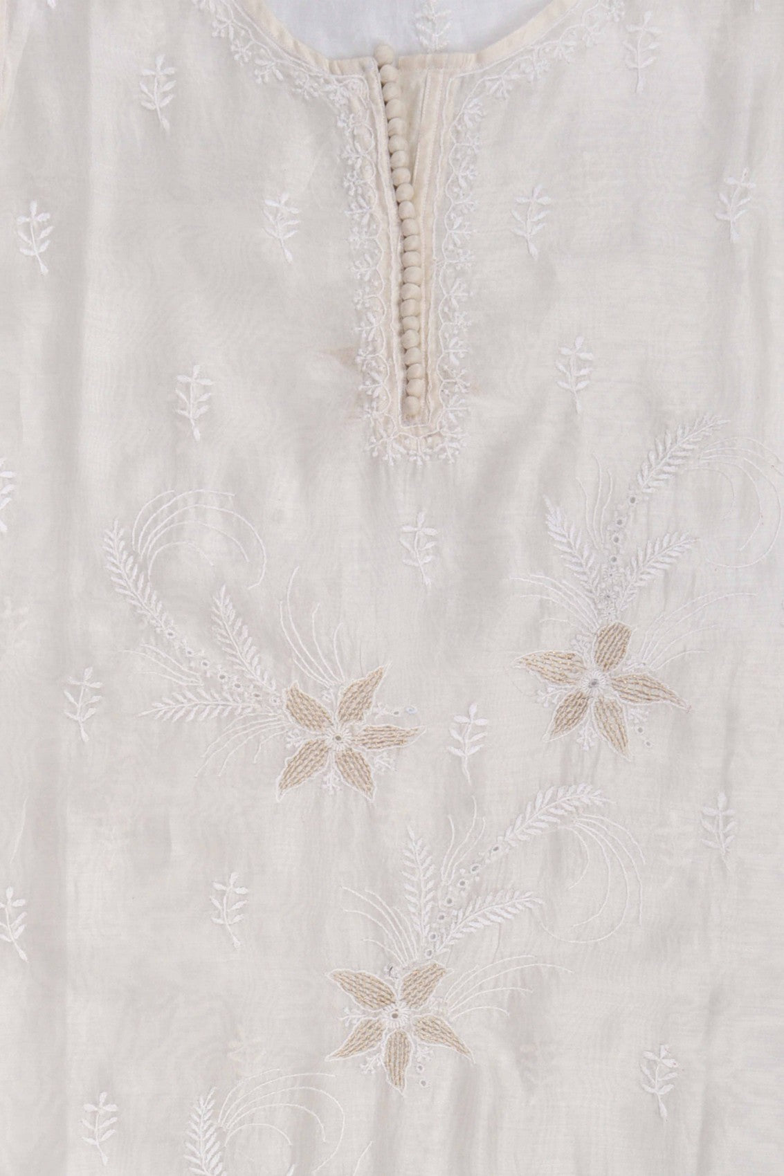 Ada Hand Embroidered Off White Chanderi Lucknowi Chikankari Semi-Stitched Kurta Dupatta Set With Zari Work 01A216282