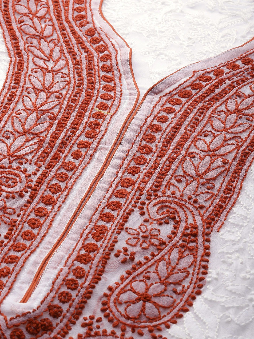 Ada Hand Embroidered White Georgette Lucknow Chikan Kurta A237423
