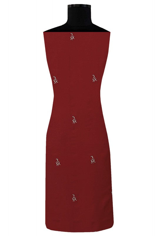 Ada Hand Embroidered Maroon Pure Georgette Lucknowi Chikan Unstitched Kurta Dupatta- A602113