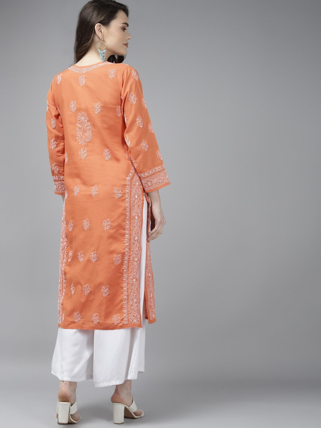 Ada Hand Embroidered Rust Cotton Lucknowi Chikankari Kurti A321392