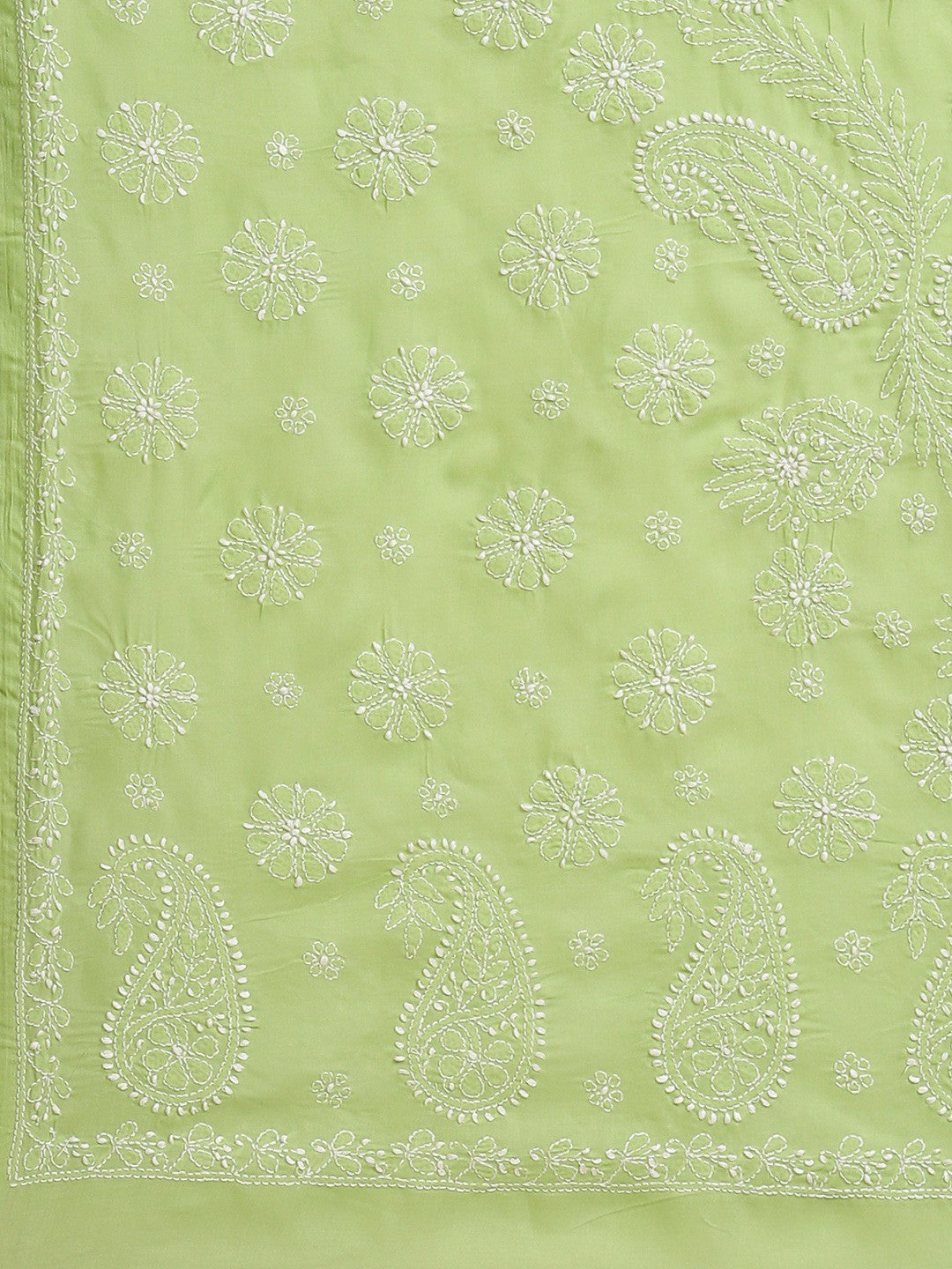 Ada Hand Embroidered Green Cotton Lucknow Chikan Saree With Blouse A311332