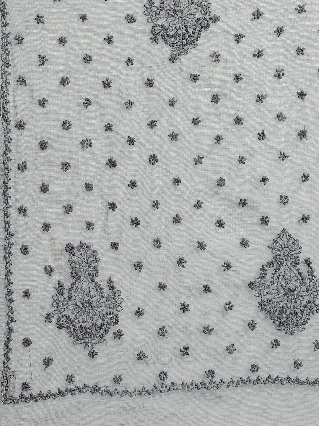 Ada Hand Embroidered Grey Kota Lucknow Chikan Saree With Blouse- A311123