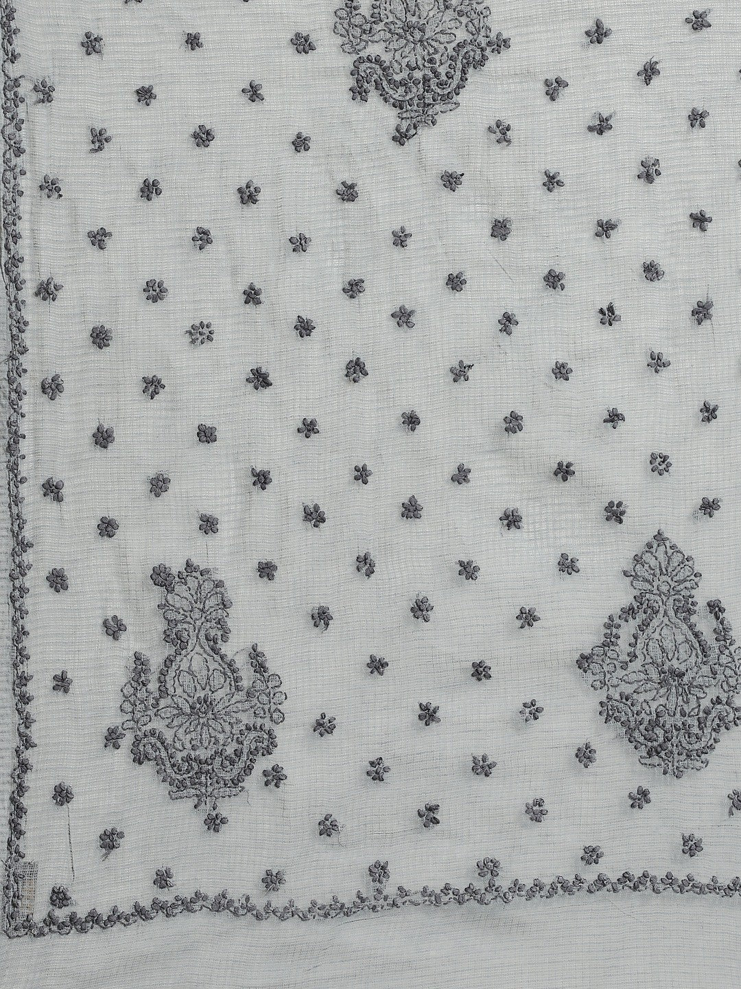 Ada Hand Embroidered Grey Kota Lucknow Chikan Saree With Blouse- A311123