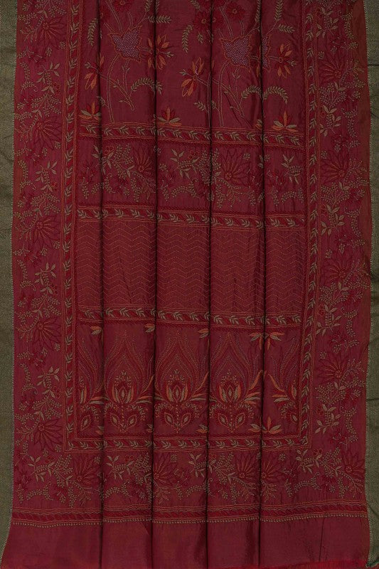 Ada Hand Embroidered Maroon Silk Lucknowi Chikankari Saree With Blouse A523297