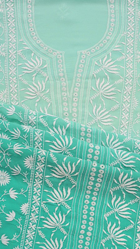 Ada Hand Embroidered Sea Green Pure Georgette Lucknowi Chikan Unstitched Suit Piece A576804