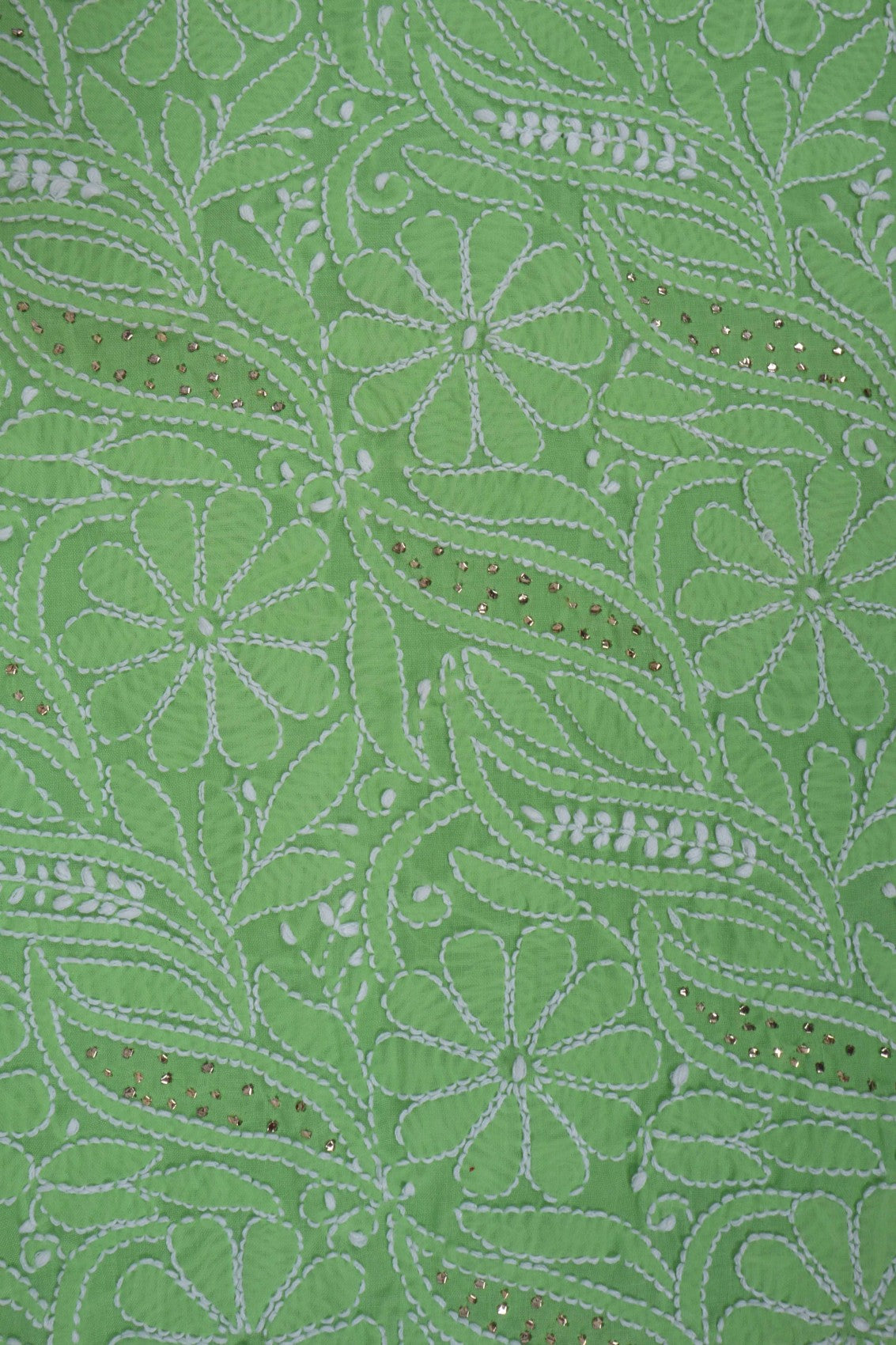 Ada Hand Embroidered Green Cotton Lucknowi Chikankari Unstitched Suit Piece With Muqaish Work 01A91019