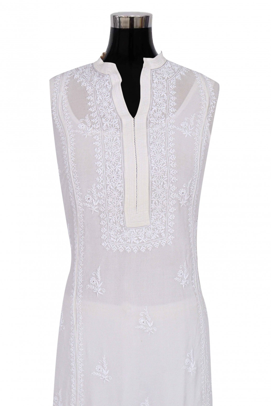 Ada Hand Embroidered Off White Pure Georgette Lucknowi Chikankari Semi-Stitched Kurta Piece A484764