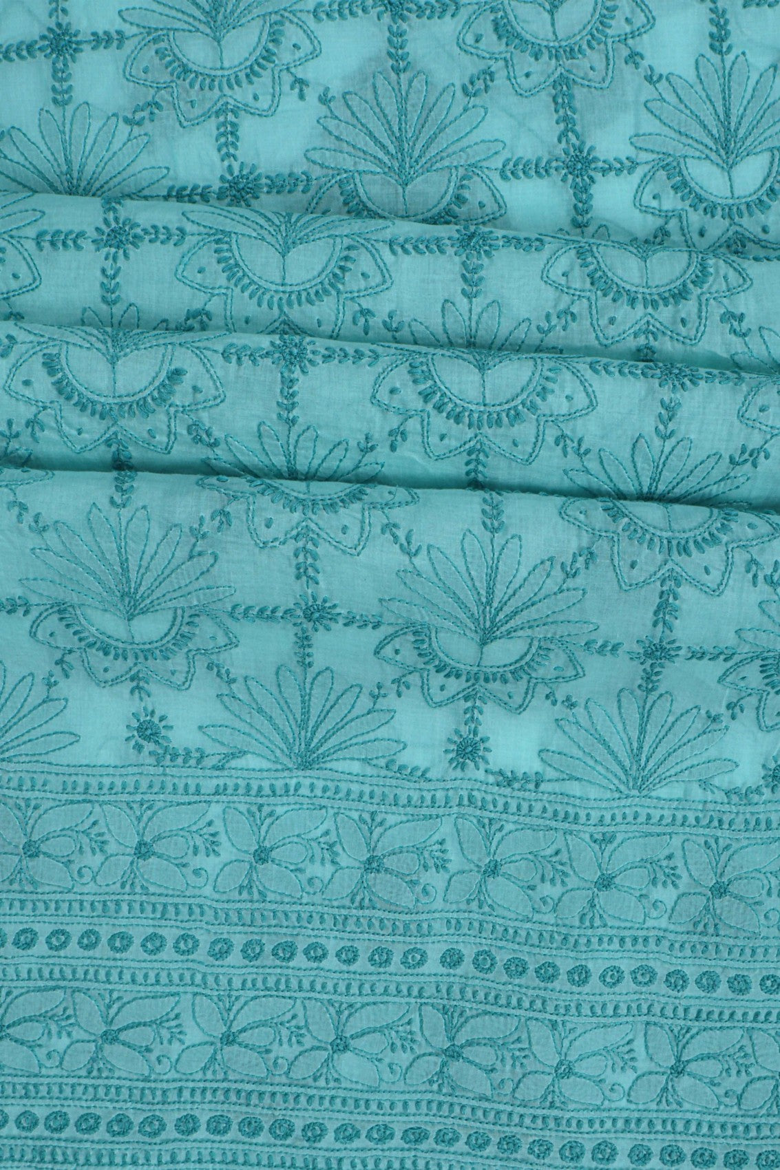 Ada Hand Embroidered Sea Green Cotton Lucknowi Chikankari Unstitched Suit Piece A557017