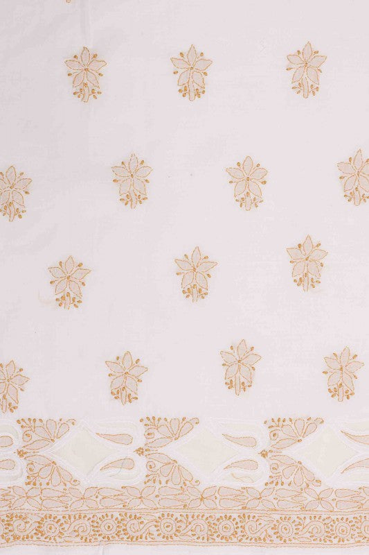 Ada Hand Embroidered White Cotton Lucknowi Chikan Unstitched Suit Piece A609676
