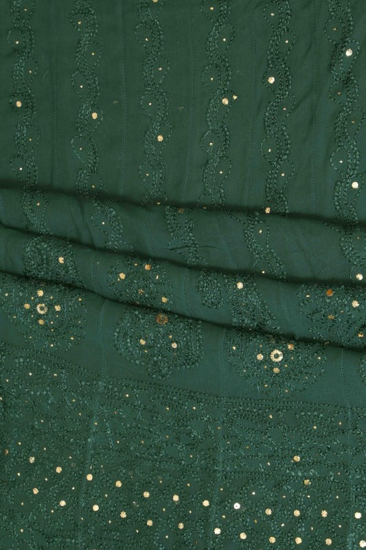 Ada Hand Embroidered Bottle Green Georgette Lucknowi Chikankari Semi-Stitched Anarkali Kurta Dupatta Set With Muqaish Work 01A12700