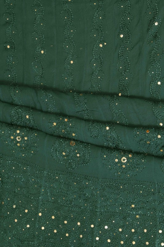 Ada Hand Embroidered Bottle Green Georgette Lucknowi Chikankari Semi-Stitched Anarkali Kurta Dupatta Set With Muqaish Work 01A12700