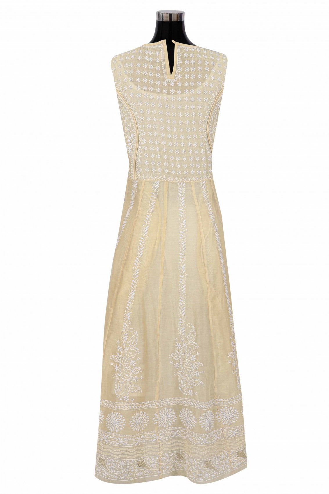Ada Hand Embroidered Fawn Chanderi Lucknowi Chikankari Semi-Stitched Anarkali Kurta Dupatta Set 01A205808
