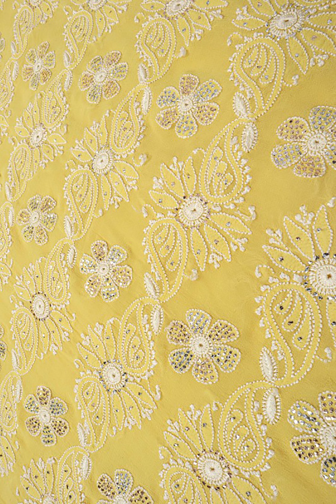 Ada Hand Embroidered Yellow Pure Georgette Lucknowi Chikankari Saree/Blouse With Muqaish Work 01A112478